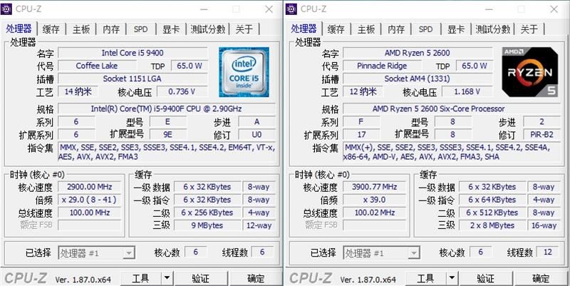 锐龙5 2600和i5-9400F哪个好 R5 2600和酷睿i5-9400F区别对比评测