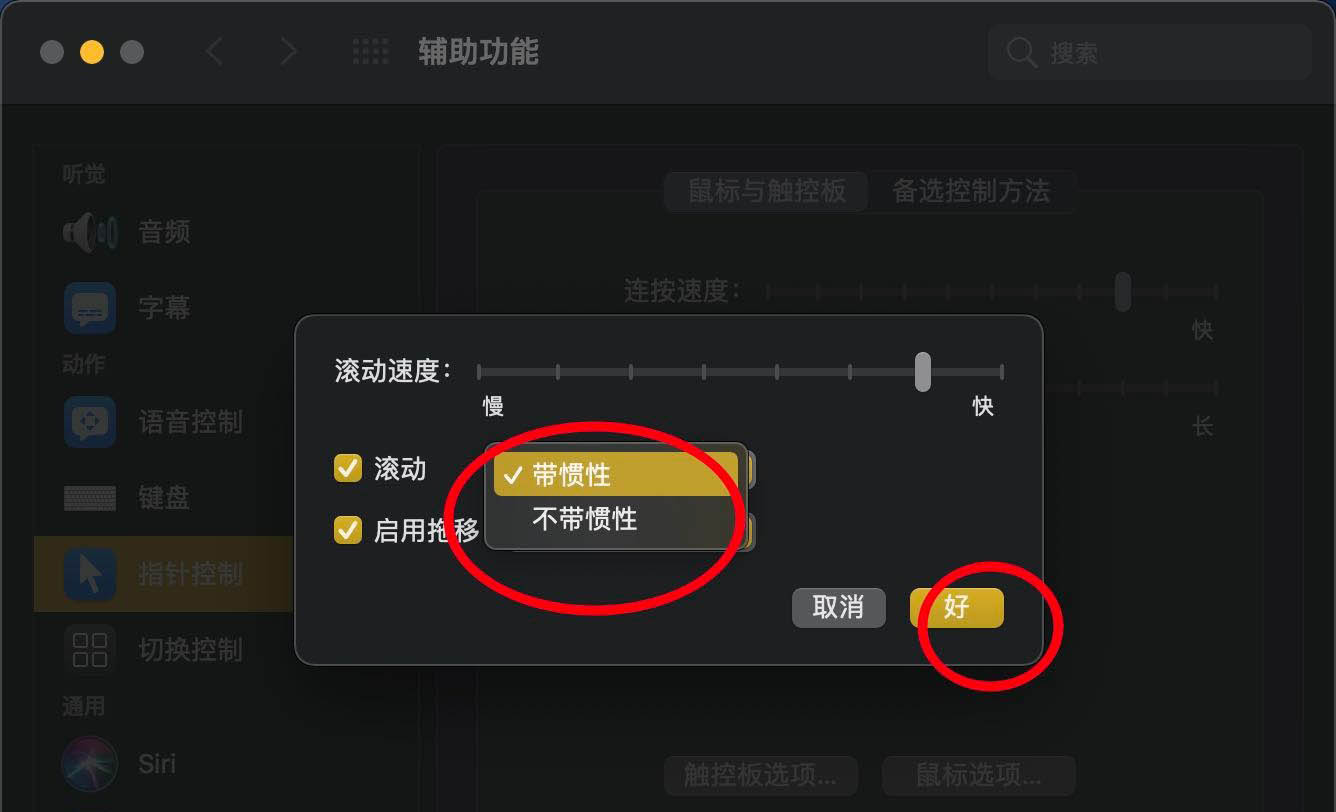 macOS big sur触控板怎么设置滚动不带惯性?