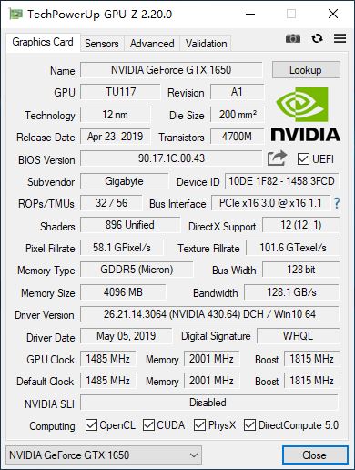 技嘉GTX 1650顯卡性能怎么樣 技嘉GTX 1650 Gaming OC顯卡評測