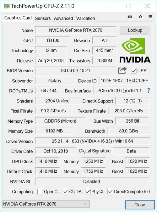 性能比肩GTX 1080 影馳RTX 2070大將顯卡詳細(xì)圖文評(píng)測(cè)