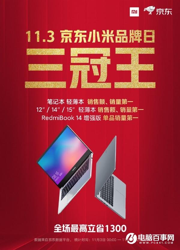 最高省1300元 小米筆記本拿下京東三冠王