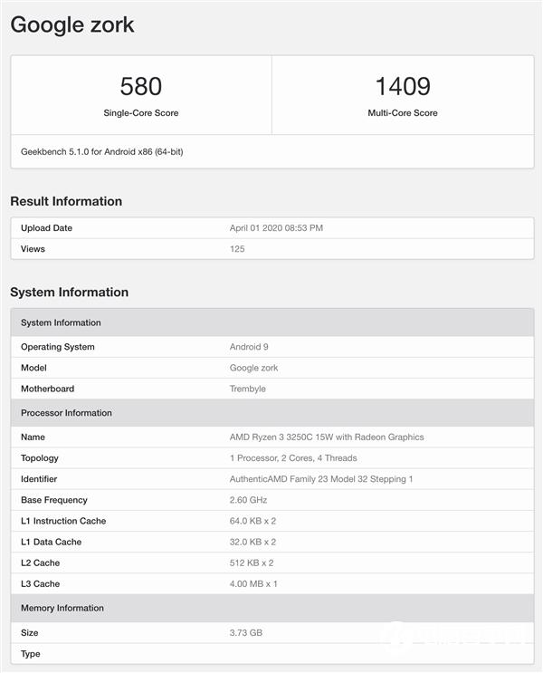 AMD銳龍3 3250C曝光：雙核15W TDP、運行Android 9系統(tǒng)