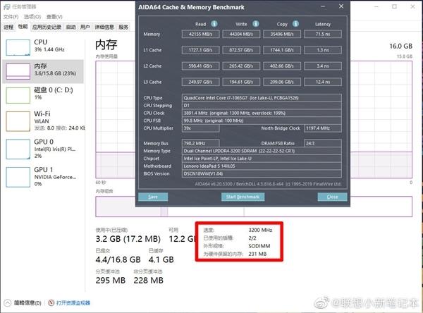 Ice Lake平臺速度巔峰 聯(lián)想小新Air 14 2020款內(nèi)存測試結(jié)果公布