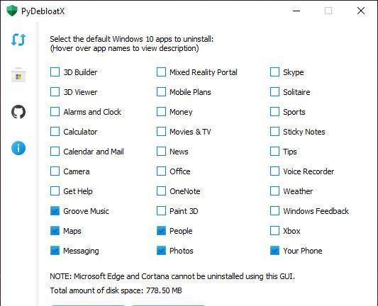 PyDebloatX(卸載win10默認(rèn)應(yīng)用)